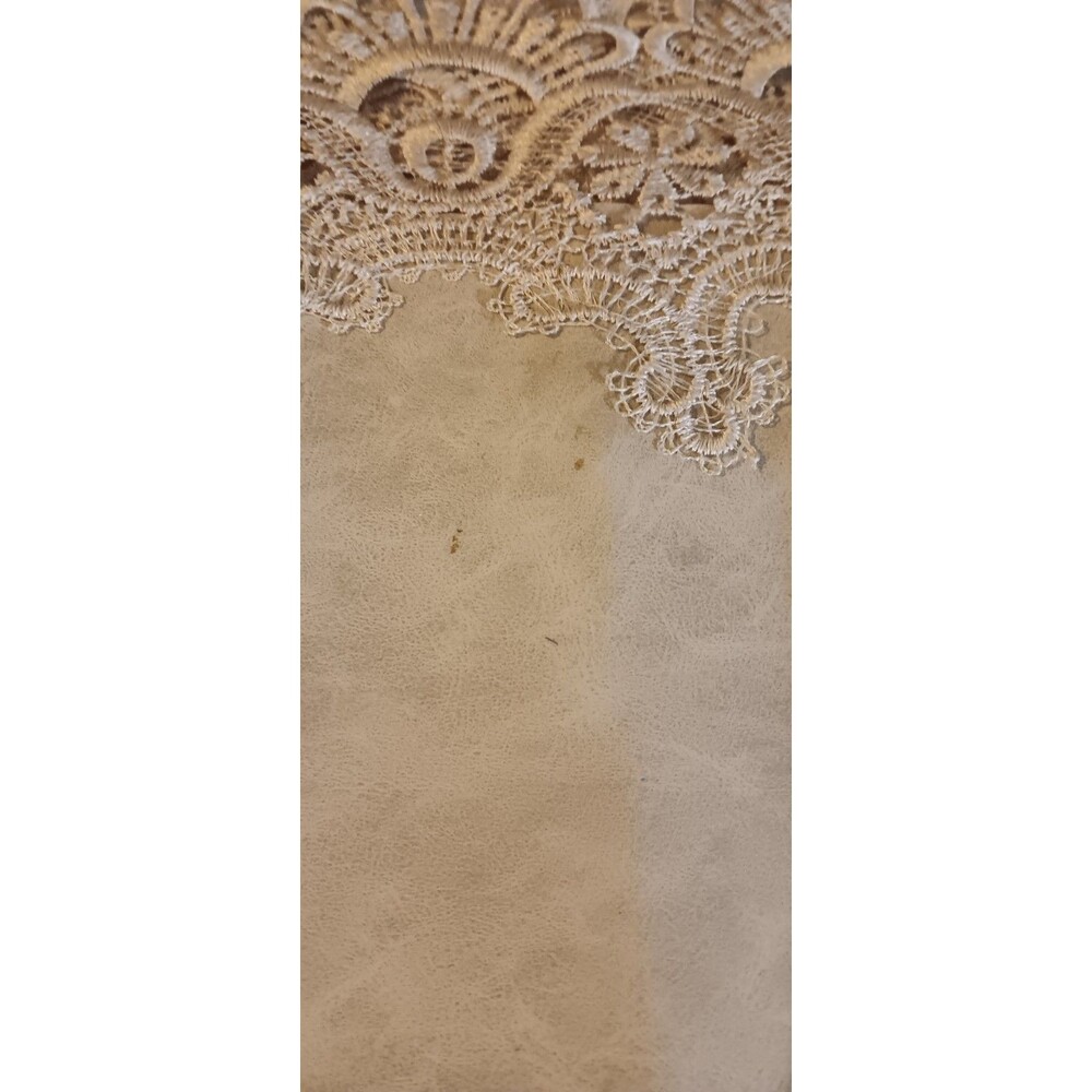Beige Faux Leather And Lace Table Runner Boho Wedding Cottage - Picture 4 of 4